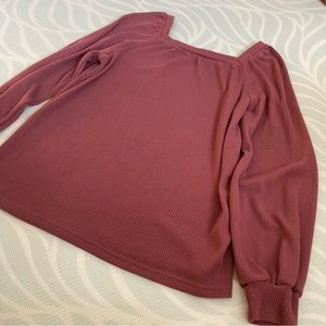 Long sleeve warm knit sweater shirt square neck muted color balloon loose